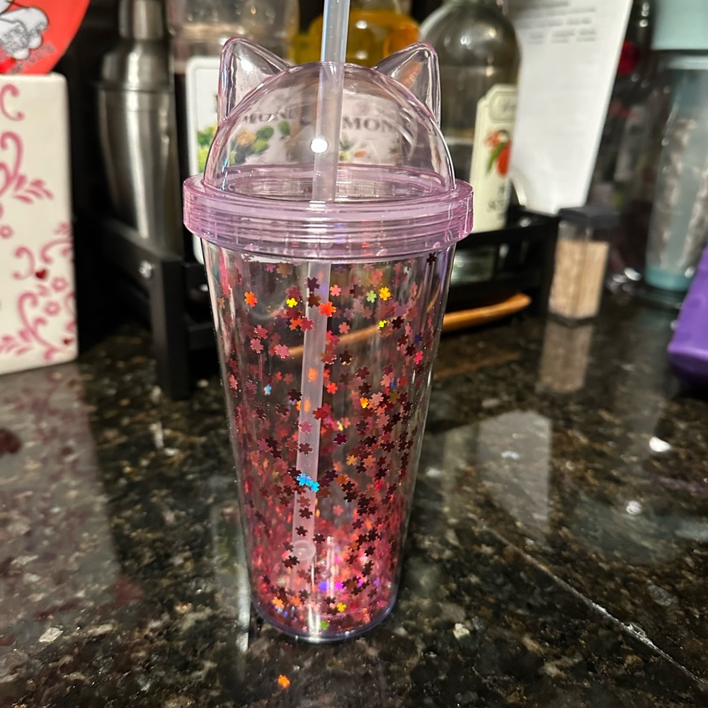New Double walled cat tumbler w/ Pink sparkles